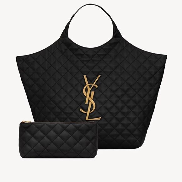 YSL, Saint Laurent iCare Tote Bag and Pouch, Black Quilted Leather - Picture 2 of 14
